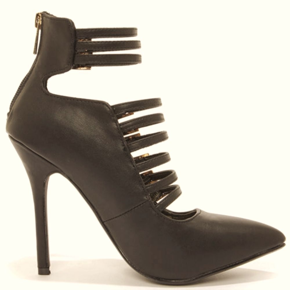 GLAZE MULTI- VELCRO STRAPS SUEDE HIGH HEEL POINTED TOE ZIP BACK SHOES